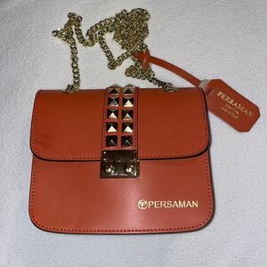 Persaman Gold/Orange crossbody bag studded